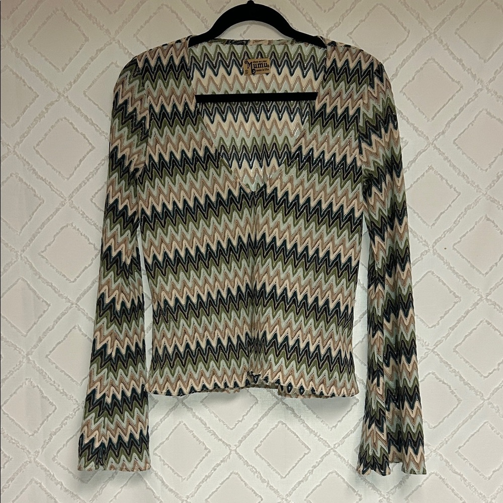 Show Me Your MuMu Zigzag Patterned Top - Green, Black, Cream